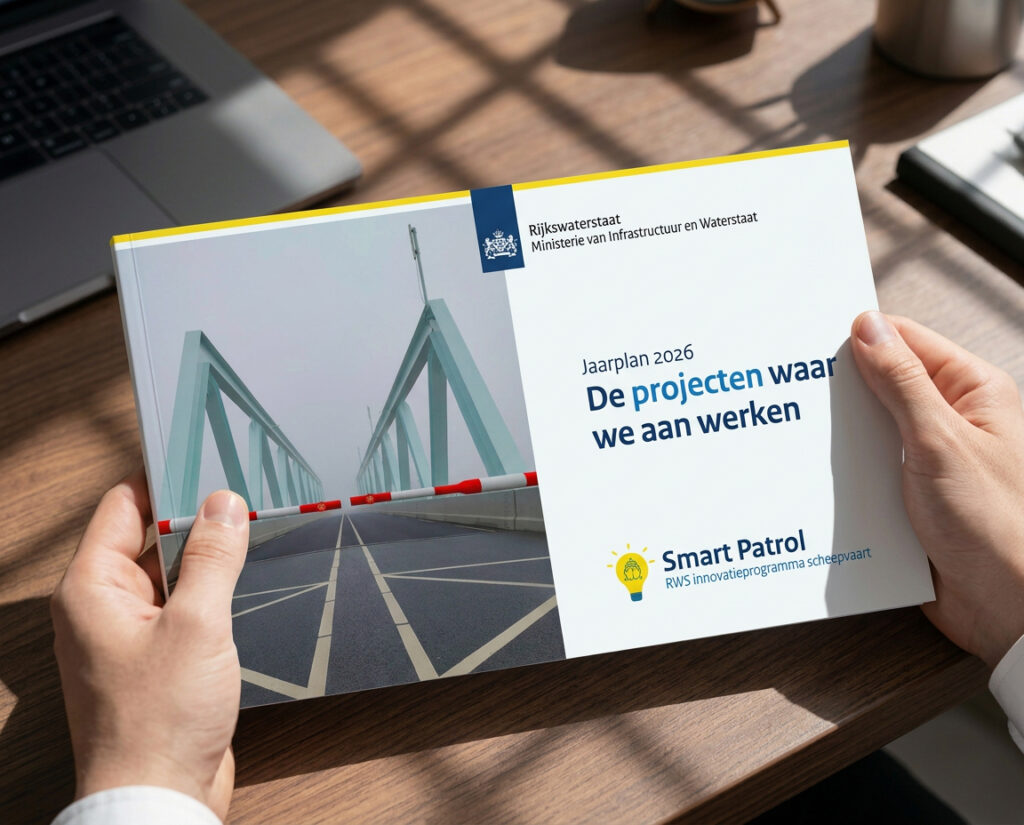 Het Smart Patrol jaarplan wordt vastgehouden door iemand, met op de achtergrond een bureau zichtbaar.